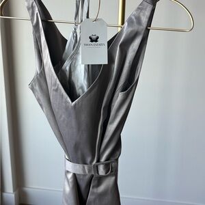 Silver Spiegel Satin Cinched-Waist Top